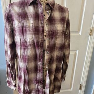Women's Plaid Shirt - Burgundy and Cream